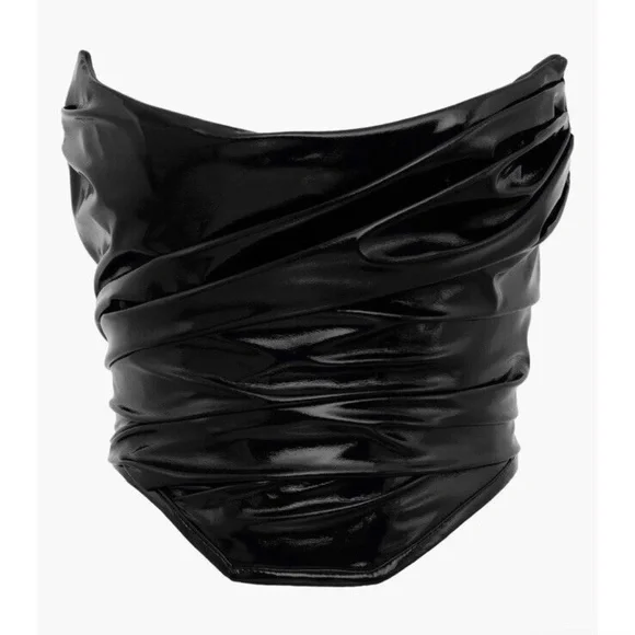 House Of Cb Marla Faux Patent Leather Corset Top Extra Small Black NWT - Picture 3 of 6